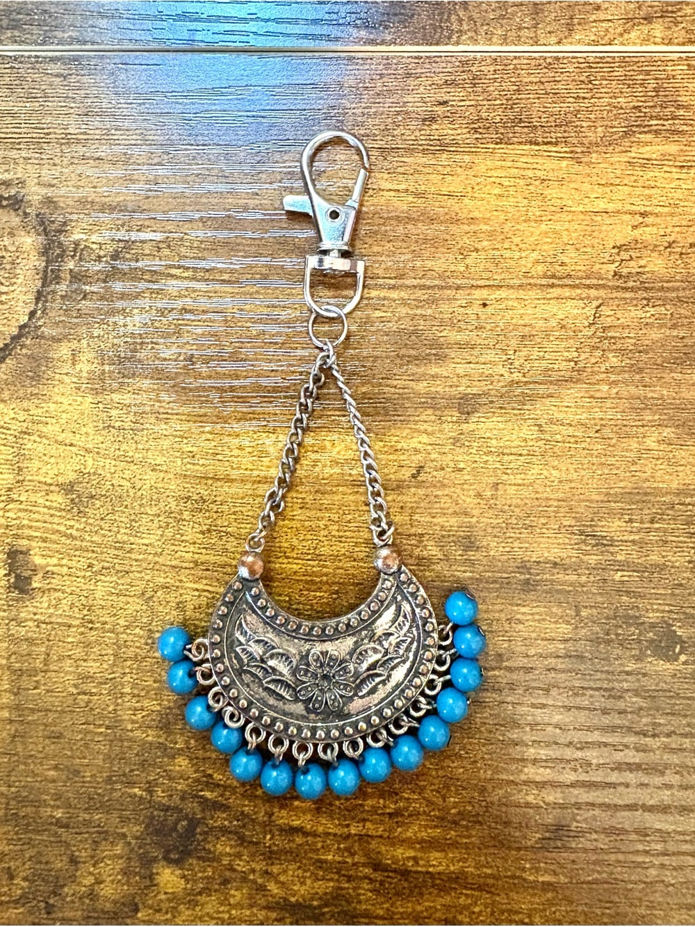 Vintage Boho/Western Turquoise Beaded Crescent Purse/Key Charm